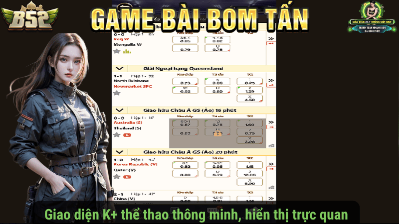 Giao diện K+ thể thao thông minh, hiển thị trực quan