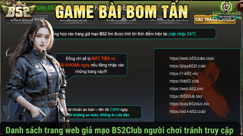 Danh sách trang web giả mạo B52Club người chơi tránh truy cập
