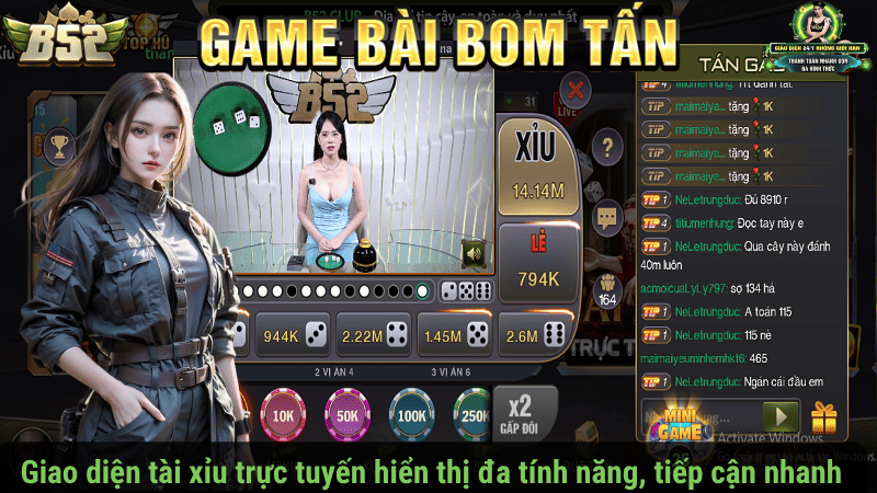 Giao diện tài xỉu trực tuyến hiển thị đa tính năng, tiếp cận nhanh