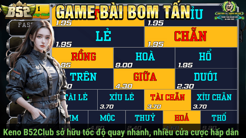 Keno B52Club sở hữu tốc độ quay nhanh, nhiều cửa cược hấp dẫn